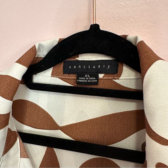 Sanctuary Tie Hem Button Down Safari Pattern Long Sleeve Shirt XL - Picture 3 of 9